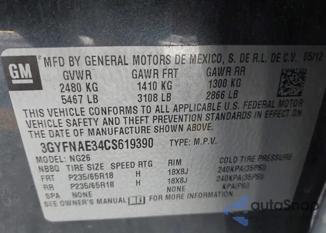 2012 Cadillac Srx Luxury Collection z USA, uszkodzony, nr VIN 3GYFNAE34CS619390